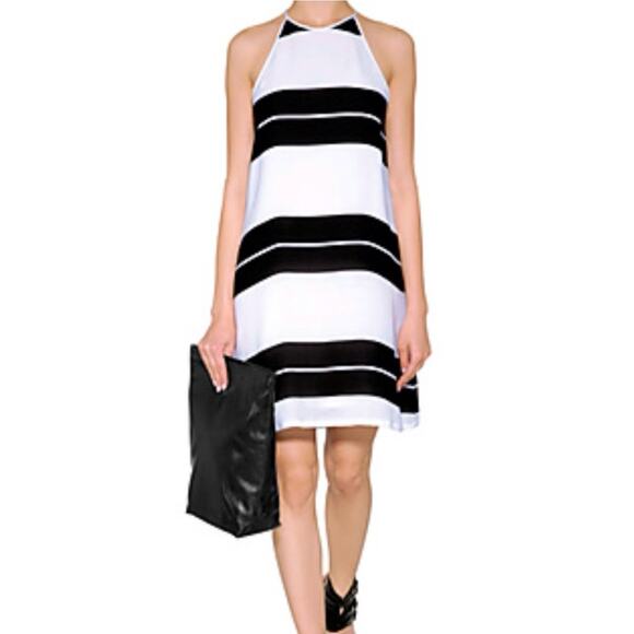 A.L.C. Franzi Dress Black White Silk Halter Striped Swing Nautical Preppy Size S - Picture 1 of 12